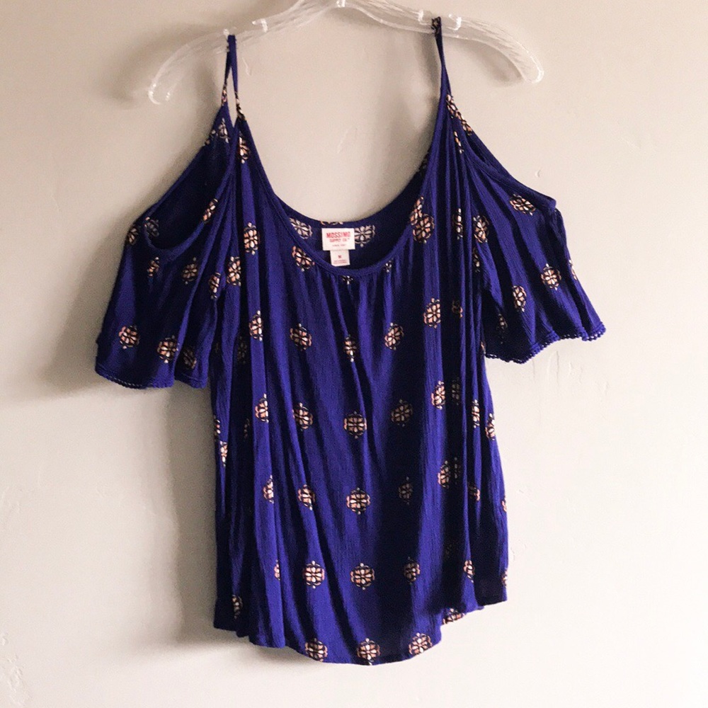 Blue Cold Shoulder Top